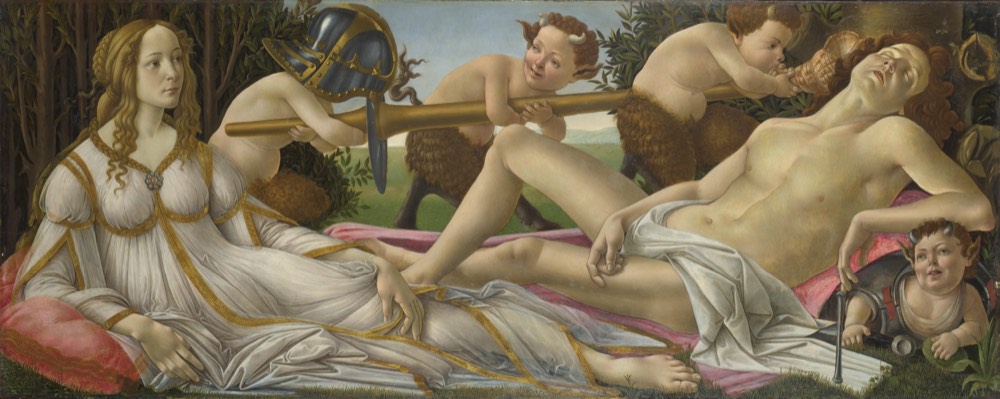 Botticelli's painting of the goddess Venus watching over a sleeping Mars, around 1485.