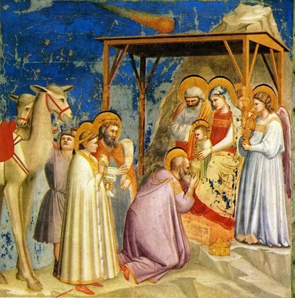 O afresco de Giotto da Adoração dos Magos, com a estrela de Belém pintada como um cometa flamejante sobre o estábulo.
