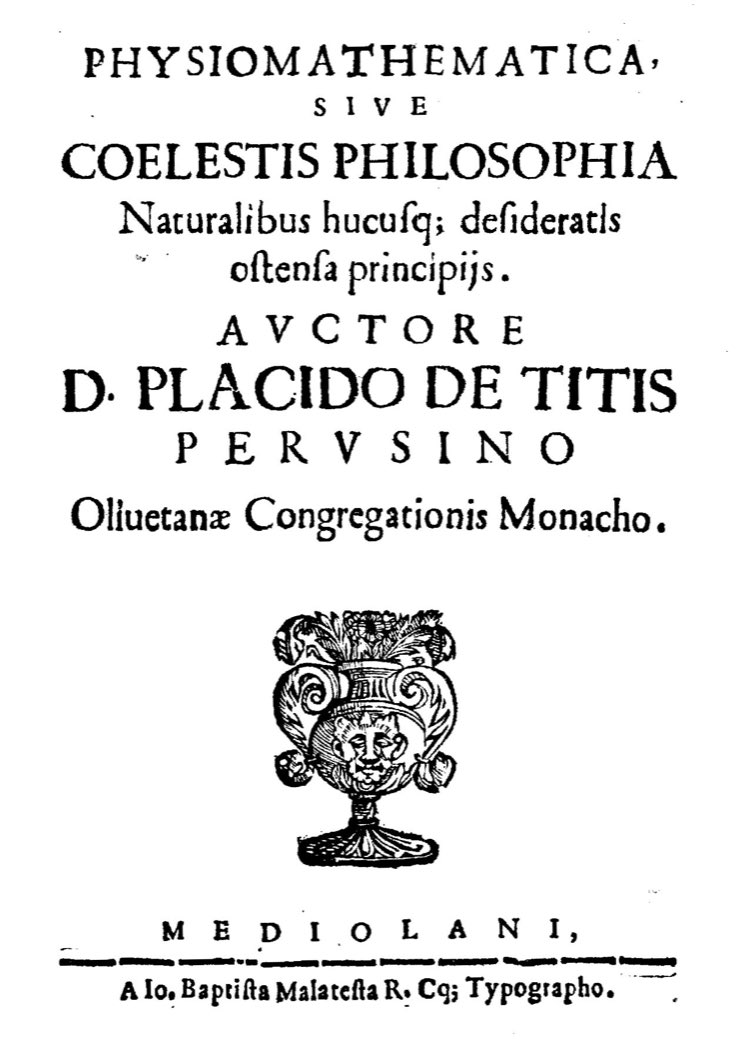Title page of Placido de Titis's Physiomathematica, 1650