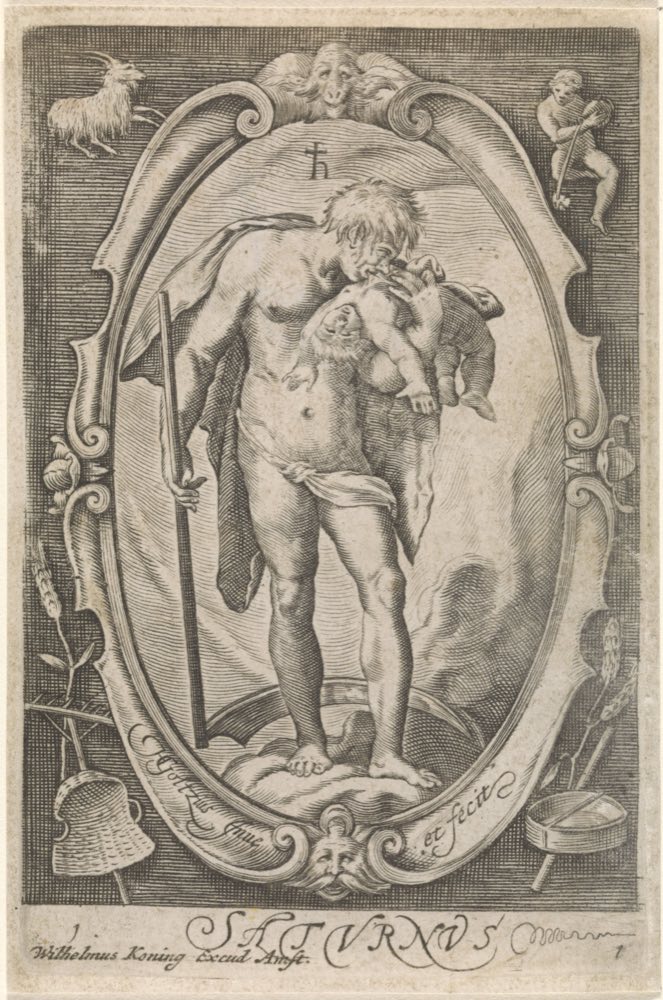 Saturno con su guadaña, un grabado neerlandés (Rijksmuseum).
